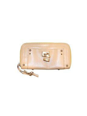 Chloé Paddington Beige Leather Wallet With Gold Padlock Accents & Zip-Around Clo